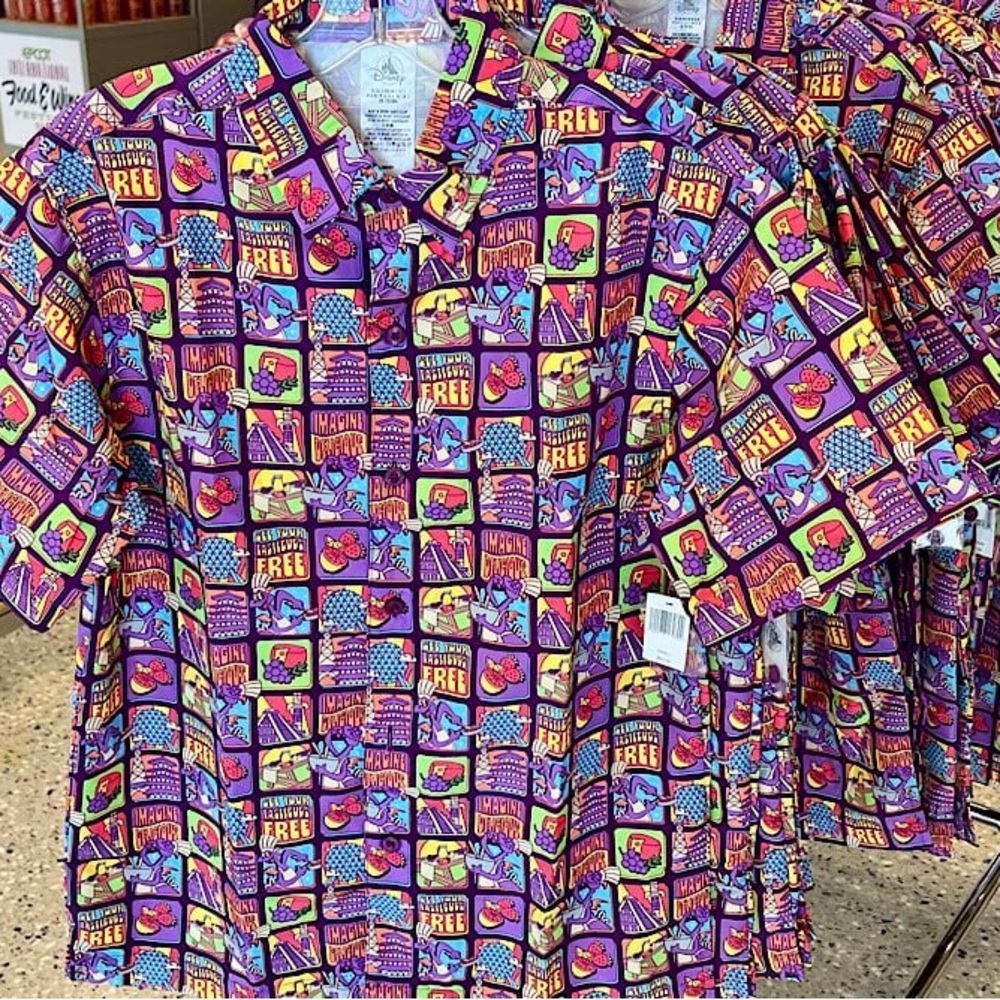 Disney Figment Print Camp Shirt Epcot Food and Wine Festival Adult Size S NWT